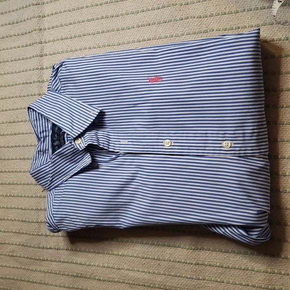 Ralph Lauren men's blue/white stripes "custom fit" button down long sleeve - Picture 1 of 7